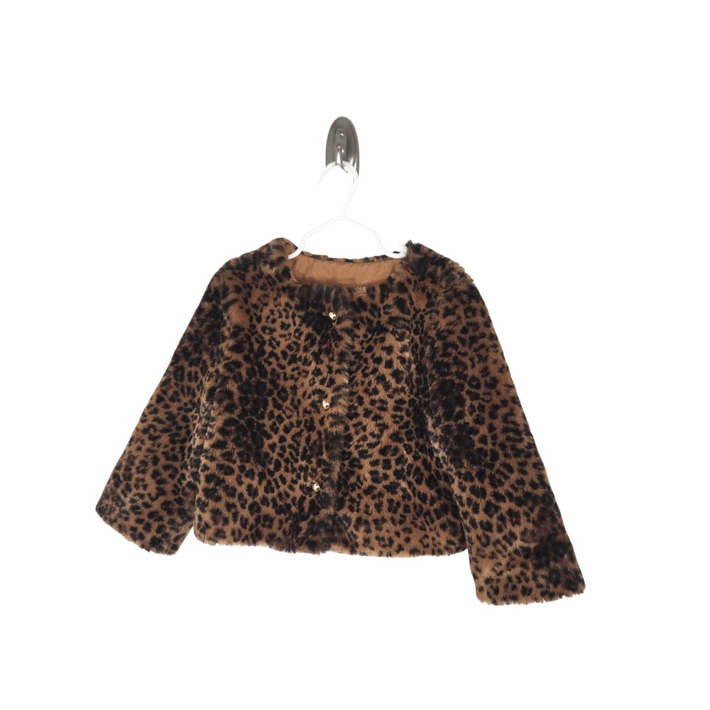 Janie and Jack Faux Fur Leopard Coat Girls 5 6 Animal Print Jacket Brown
